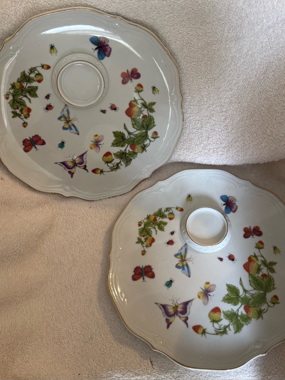 2 Ardalt Lenwile China snack plates Spring Time , Butterflies & Strawberries .